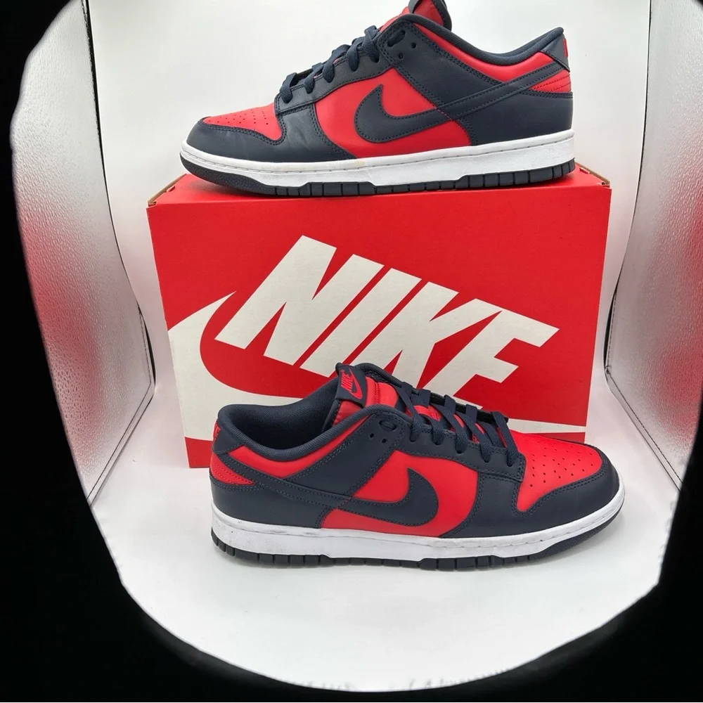 Nike Dunk Low - Red & Navy Athletic Sneakers - Picture 2 of 5